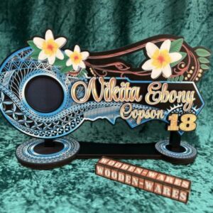 Blue frangipani wood art key